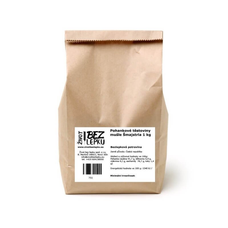 Pohánkové cestoviny mušle Šmajstrla 1 kg Pohánkové cestoviny mušle Šmajstrla 1 kg