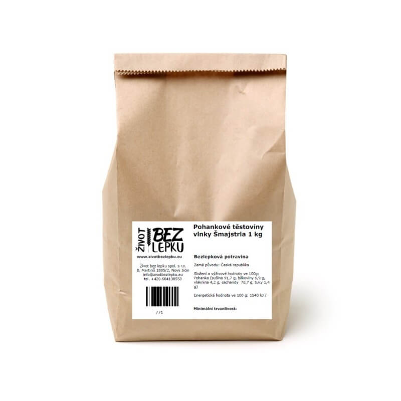 Pohánkové cestoviny vlnky Šmajstrla 1 kg Pohánkové cestoviny vlnky Šmajstrla 1 kg