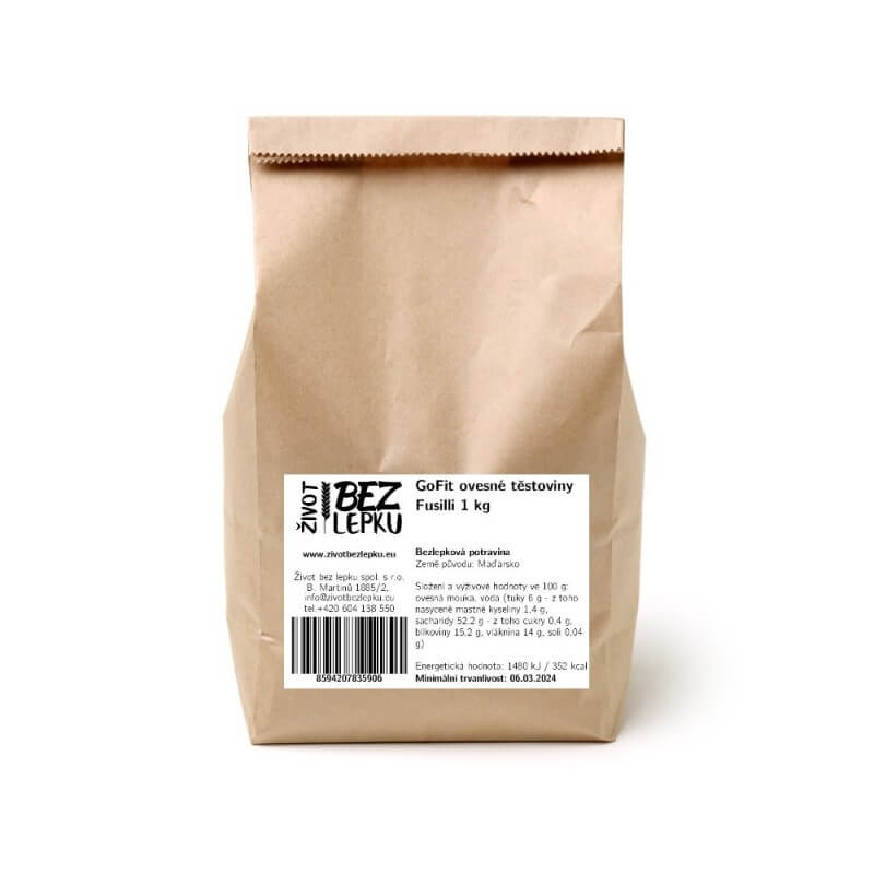 GoFit ovsené cestoviny fusilli 1 kg GoFit ovsené cestoviny fusilli 1 kg