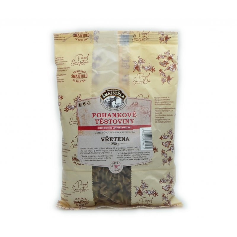 Pohánkové cestoviny vretena Šmajstrla 250 g Pohánkové cestoviny vretena Šmajstrla 250 g